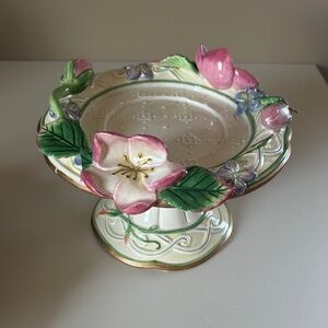 Vintage Fitz & Floyd floral pedestal dish/candle holder/trinket